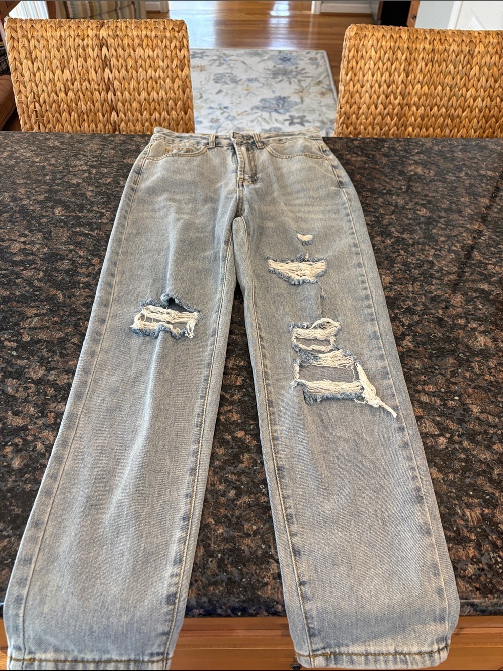 SHEIN Light Blue Distressed Boyfriend Jeans